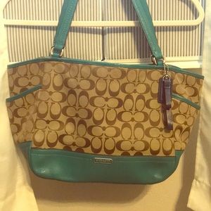 Authentic Teal and Tan Coach Purse